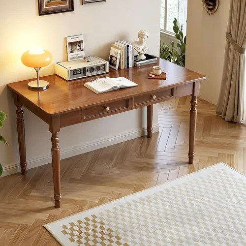 Miniatura 11 de Escritorio de madera maciza con cajones, pequeño escritorio con cajones para computadora, escritorio de PC para trabajo, estudio o juegos, fácil
