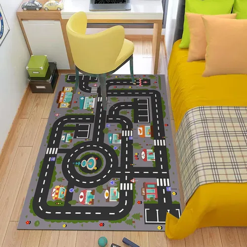 Miniatura 3 de Alfombra análoga ABC para niños, sala de juegos, alfombra de juego de coche, alfombra de carretera para autos, divertido mapa de ciudad