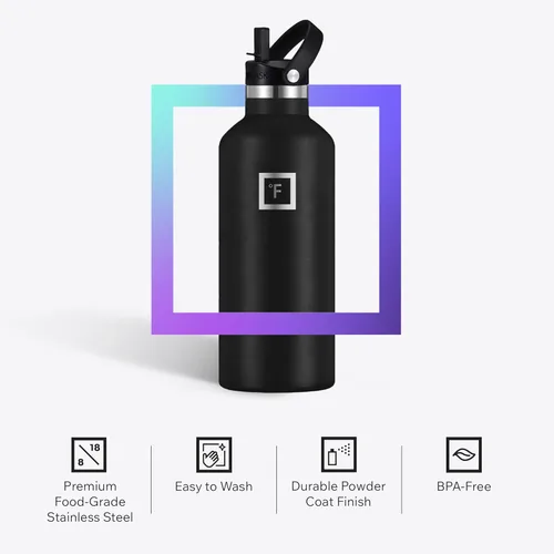 Miniatura 5 de IRON °FLASK Frasco de hidratación para acampar y senderismo con popote, botella de agua deportiva de acero inoxidable aislada sin BPA, 32 onzas