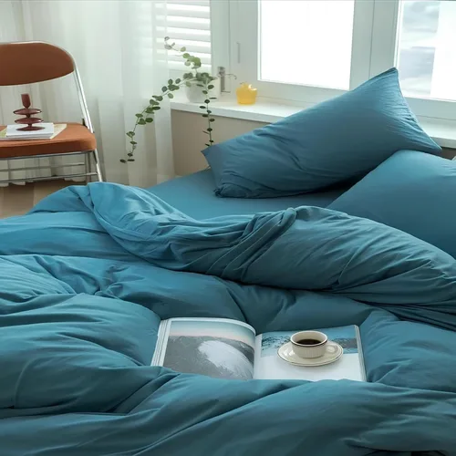 Miniatura 2 de INDACORIFY Juego de funda de edredón de algodón lavado azul turquesa, juego de ropa de cama bohemio, tamaño individual, matrimonial, queen, king