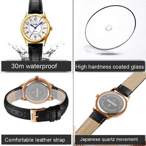 Miniatura 5 de SKMEI Lady Watches for Women Waterproof Leather Band Easy Reader Dress Diamond Analog Quartz Small Face Business Light Wrist Watch Girls Gifts