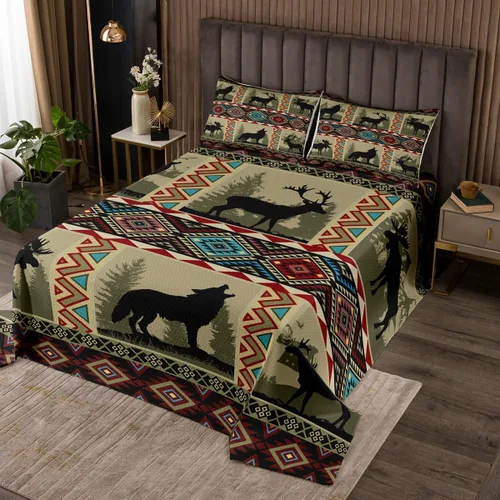 Miniatura 34 de Erosebridal Southwestern - Juego de colcha geométrica bohemia acolchada tamaño individual, juego de edredón étnico tribal con flechas occidentales