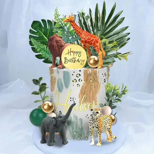Miniatura 5 de 27 PIEZAS Adornos para Pasteles de Animales de la Selva, Figuras de Animales de Safari Juguetes Palillos Wild One Decoraciones de Pasteles