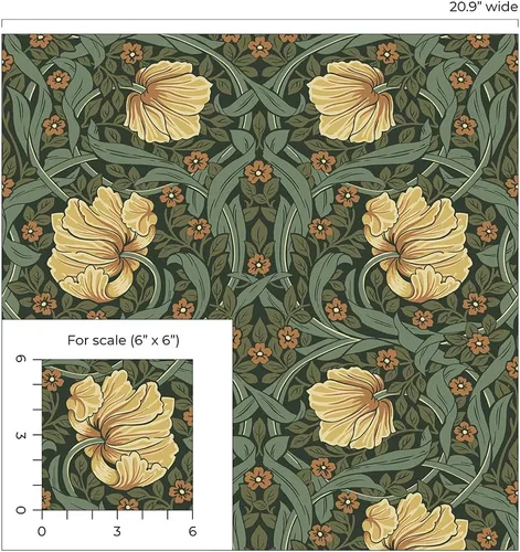 Miniatura 7 de NextWall Pimpernel Garden - Papel tapiz vintage para despegar y pegar (verde prado y ámbar)