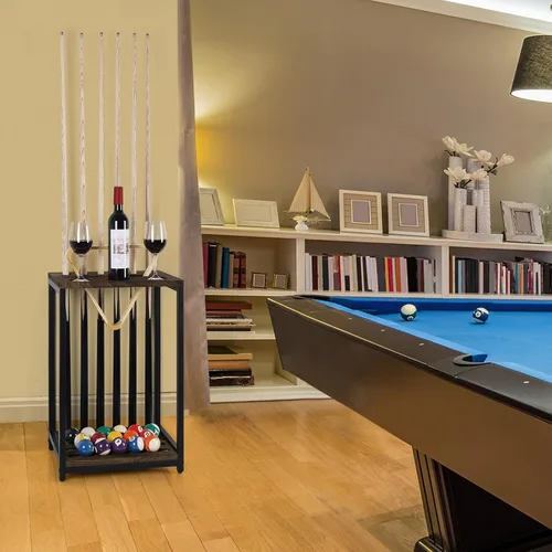 Miniatura 6 de smusei Soporte para tacos de billar de madera, accesorios para mesa de billar, sala de juegos, club con capacidad para 6 tacos, soporte de piso