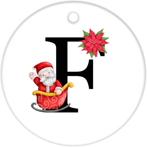 Miniatura 4 de Letras inglesas F Santa Claus con inicial, adorno de Navidad con diseño de bola de Navidad 2022, adorno de cerámica de 3 pulgadas, adornos colgantes