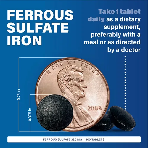 Miniatura 3 de Major Ferosul - Tabletas de sulfato ferroso de 325 mg con 65 mg de hierro elemental, suplemento de hierro para mujeres, hombres, verde, 100 tabletas