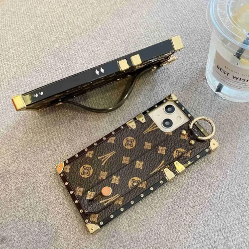 Miniatura 2 de Funda rectangular de cuero compatible con 11 con correa para muñeca, funda de diseñador de lujo para mujeres y niñas, funda protectora con soporte
