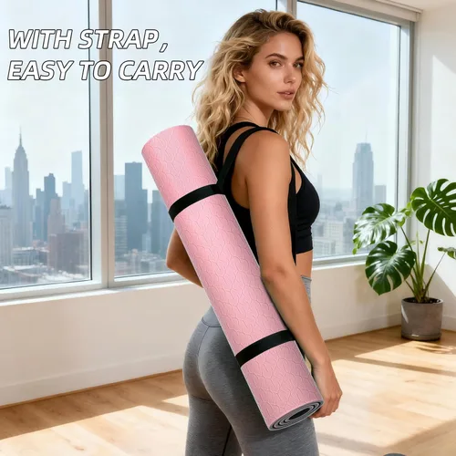 Miniatura 27 de ILILI Tapete de yoga 10mm extra grueso y 193cm extra largo, 76x28x0.4 pulgadas, material TPE antideslizante de doble color, fácil de transportar