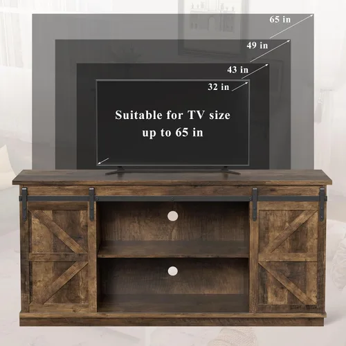 Miniatura 4 de YESHOMY - Soporte de TV para televisores de hasta 65 pulgadas, con puertas corredizas estilo granja y gabinetes de almacenamiento, mesa consola
