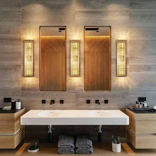 Miniatura 5 de WOSHITU Aplique de pared LED: apliques modernos dorados de 19 pulgadas, iluminación de pared, 3000 K, lámparas de pared de cristal regulables