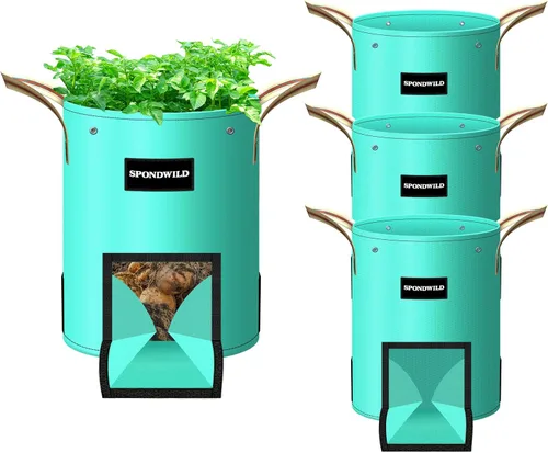 Miniatura 9 de Paquete de 4 bolsas de cultivo de patatas de 10 galones, bolsa de jardín de polietileno con ventanas de pantalla transpirables y asas reforzadas