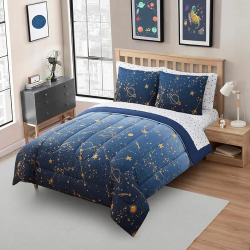Miniatura 9 de Juego de ropa de cama para niños en una bolsa para niños y niñas, juego de sábanas impresas y edredón, individual, Waterbury Marble Mármol Waterbury