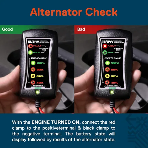 Miniatura 4 de OLS tester para batería de auto 12/24V DC [Abrazaderas grandes] [Pantalla LED] - Herramienta para medir el alternador/batería para autos motos