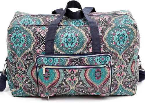 Miniatura 2 de Bolsa de viaje plegable grande para mujeres y niñas, bolso lindo floral, bolso de hombro semanal, para pasar la noche, bolsa de equipaje a cuadros