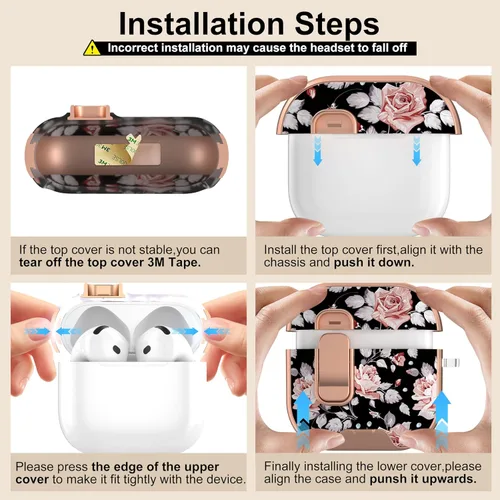 Miniatura 7 de Maxjoy Funda protectora transparente para AirPods 4, funda protectora suave y linda flor para AirPod 4 para mujeres con llavero para AirPods 4, Rosa