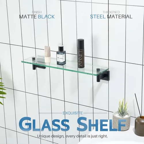 Miniatura 3 de KOKOSIRI Estantes de baño de vidrio, estante flotante de 20 pulgadas para dormitorio, sala de estar, cocina, estante colgante resistente al óxido