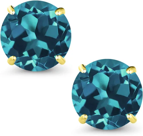 Miniatura 2 de Gem Stone King Aretes redondos de oro amarillo de 14 quilates con piedra natal de 0.276 in para mujer