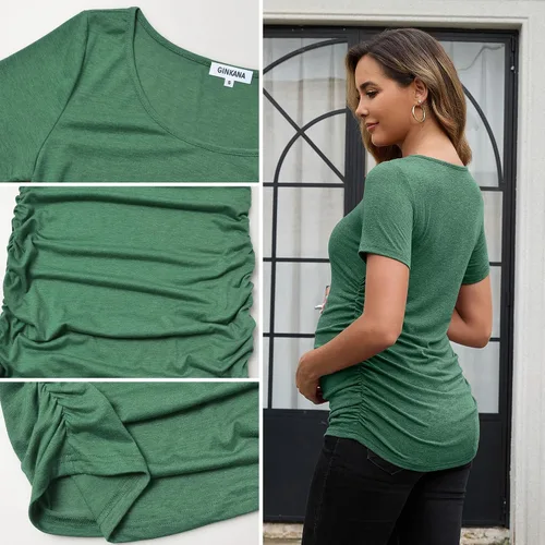Miniatura 190 de GINKANA Blusas de maternidad de manga corta, diseño floral, fruncido, casual, para mamá, para embarazo