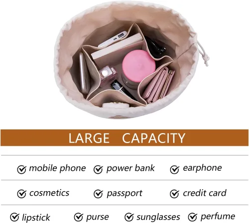 Miniatura 4 de Organizador de bolso alto para mujer, de lona, redondo, organizador de bolso, bolso organizador redondo para cosméticos, bolsa de maquillaje