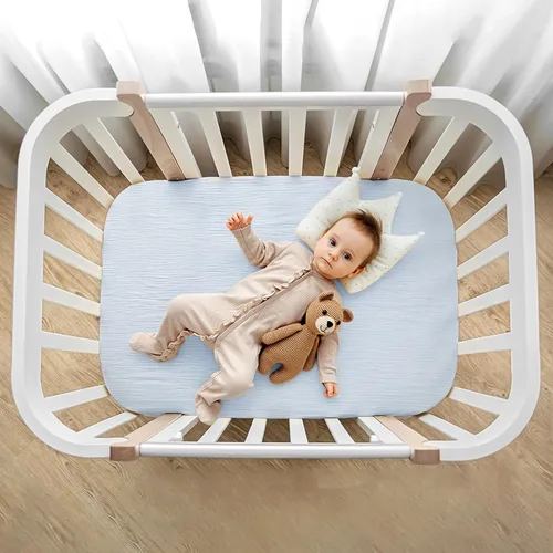 Miniatura 40 de lulumoon Sábanas de muselina para moisés para bebé: sábanas ajustables suaves para moisés de cabecera para niños y niñas Oliva y Crema