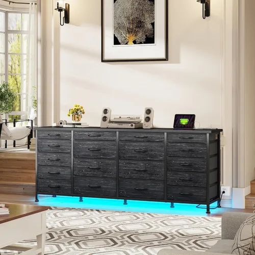 Miniatura 8 de EnHomee - Soporte de TV negro de 63 pulgadas de ancho para sala de estar, 18 cajones, LED y carga Long Dresser for 65"-75" TV, Deep Drawer