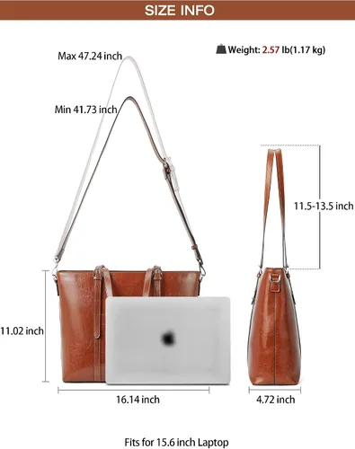 Miniatura 4 de BOSTANTEN Bolso de mano de cuero para mujer para laptop, bolsa al hombro de oficina, maletín vintage de 15.6 pulgadas, bolso de trabajo