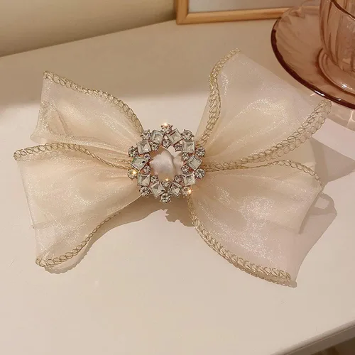 Miniatura 4 de Jumwrit Pinza para el pelo con lazo grande, pasador de pelo con diamantes de imitación, sujeción fuerte, lazo de malla para el cabello, accesorios