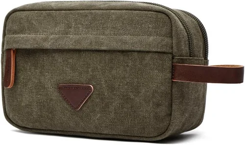 Tumecos Neceser de cuero encerado para hombre, kit de afeitado, accesorios de viaje, bolsa organizadora