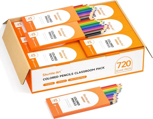 Shuttle Art 720 lápices de colores a granel, 12 colores vibrantes, paquete de 60, lápices de colores preafilados, lápices de colores de madera para