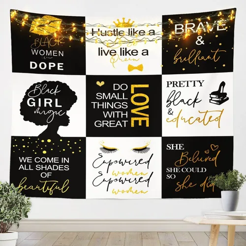 Feelyou Tapiz de mujer negra de lujo para colgar en la pared para niñas y mujeres, búfalo a cuadros africanos, manta de pared para niñas valientes,