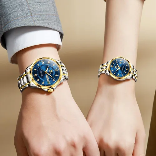 Miniatura 4 de OLEVS Reloj de cuarzo para parejas, calendario luminoso, fecha, negocios, formal, de lujo, para hombres y mujeres, impermeable, casual, acero