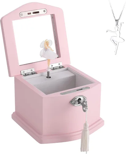 Miniatura 2 de Joyero musical de bailarina rosa con espejo y cerradura para niñas, baúl de música rosa para niños, regalo para Navidad, Año Nuevo, cumpleaños