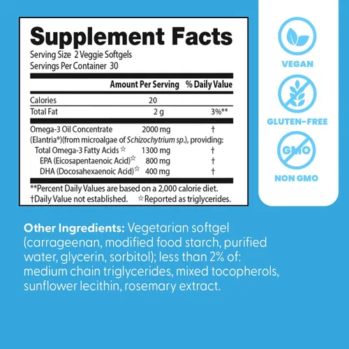 Miniatura 3 de Doctors Best Vegan Omega-3 EPA + DHA de algas - Suplemento vegano de Omega 3 a base de plantas para mujeres y hombres, apoya la memoria, el cerebro