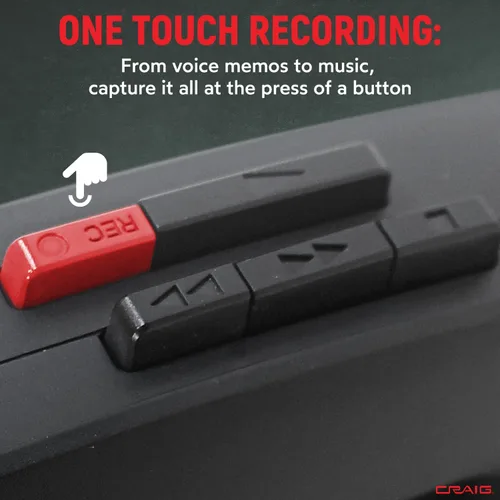 Miniatura 4 de Craig Reproductor de cassette estéreo/grabadora con auriculares: radio AM/FM portátil y sistema de grabación de un solo toque