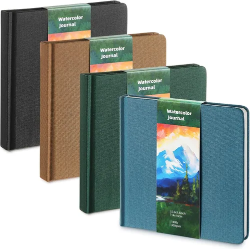 Mooliwe Diario de viaje de acuarela, cuaderno de bocetos de acuarela de 5 x 5 pulgadas, 13.56 oz/m², de algodón de prensa en frío, para pintor,