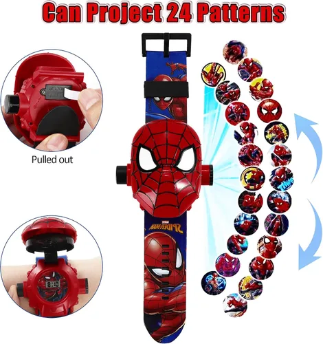 Miniatura 2 de Spider-Man - Reloj con proyector de 24 imágenes, reloj de pulsera digital con imagen de dibujos animados, regalo de fiesta para niños y niñas