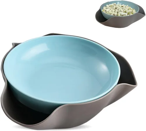 Tazón de pistacho de plástico con almacenamiento de concha, cuenco de doble plato para servir, plato de nueces, almacenamiento para semillas de