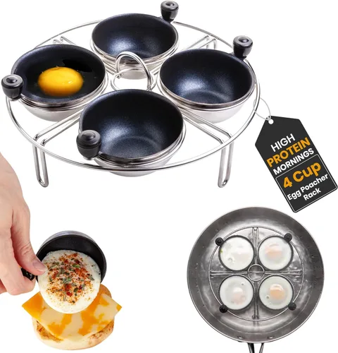 Eggssentials - Inserto para escalfador de huevos de acero inoxidable, cocedor de huevos escalfados de silicona, taza para huevos escalfados, libre