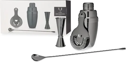 Miniatura 10 de Viski Kit de barman mixology de acero inoxidable, incluye vaso mezclador, colador Hawthorne, doble jigger y cuchara para bebidas revueltas y plateado