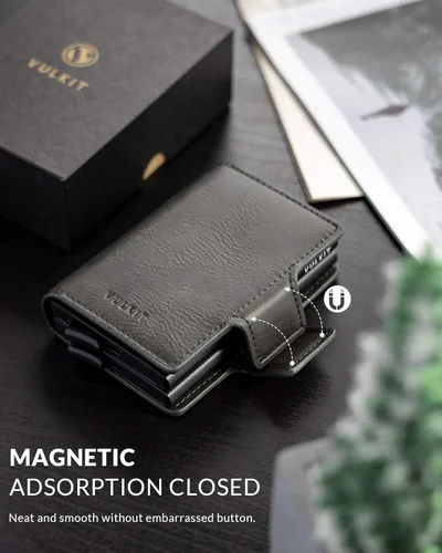 Miniatura 5 de VULKIT Credit Card Holder RFID Blocking Leather Automatic Pop Up Wallet Magnetic Wallet Double Card Case for Men and Women
