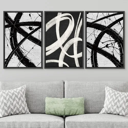 Miniatura 551 de SIGNWIN Lienzo enmarcado para pared, arte con pinceladas de flujo neutro en tonos beige abstractos, ilustraciones, arte moderno, decorativo