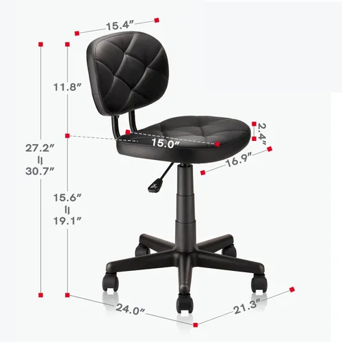 Miniatura 3 de KLASIKA Taburete rodante de piel sintética con respaldo y ruedas, taburete de dibujo tapizado de diamante ajustable, silla de escritorio multiusos