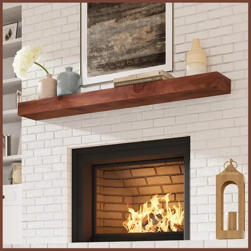 Eshoma - Repisa para chimenea artesanal; estante sólido para colocarse sobre la chimenea; estante flotante montado en la pared con soportes Nogal