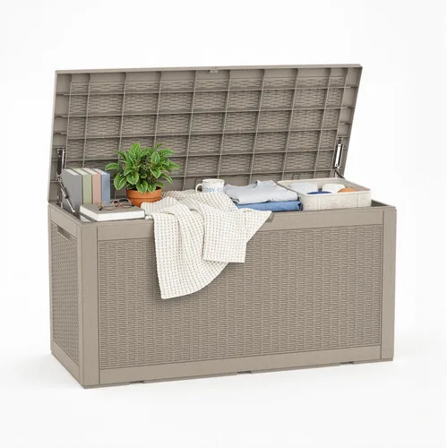 Miniatura 48 de ROJIK - Caja de almacenamiento para exteriores, impermeable, para patio y piscina, herramientas de jardín y cojines, banco con tapa con cerradura