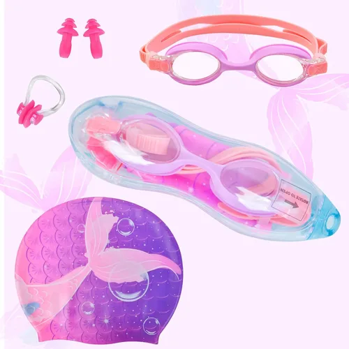Miniatura 3 de Gorros de natación para niñas, gorro de natación de silicona para niños pequeños, gorros de natación duraderos y cómodos para niñas Sirena púrpura