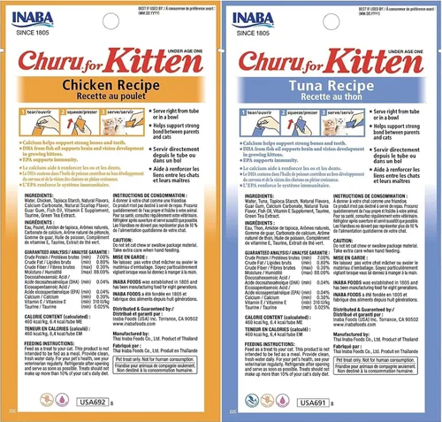 Miniatura 2 de INABA Churu para gatitos, golosinas de puré cremoso para gatos que se pueden lamer con DHA, EPA, vitamina E y taurina, 0.5 onzas cada una, 48 tubos