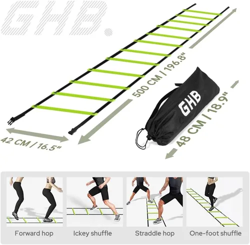 Miniatura 5 de GHB Pro Agility Ladder Agility Training Ladder Speed 12 Rung 20ft with Carrying Bag verde-2 por paquete