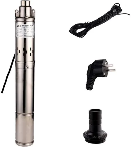 Bomba Sumergible para Pozo Profundo Tubería de 3" DE Salida de 1" 0.25KW 0.33HP Acero Inoxidable Bombas de Agua de Tornillo para Uso Industrial y