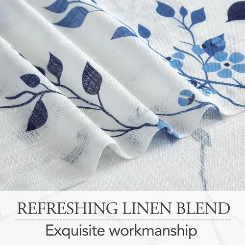 Miniatura 4 de Beauoop 2 paneles de cortinas semitraslúcidas de lino floral de 54 pulgadas de largo, para sala de estar o dormitorio, cortinas rústicas con textura